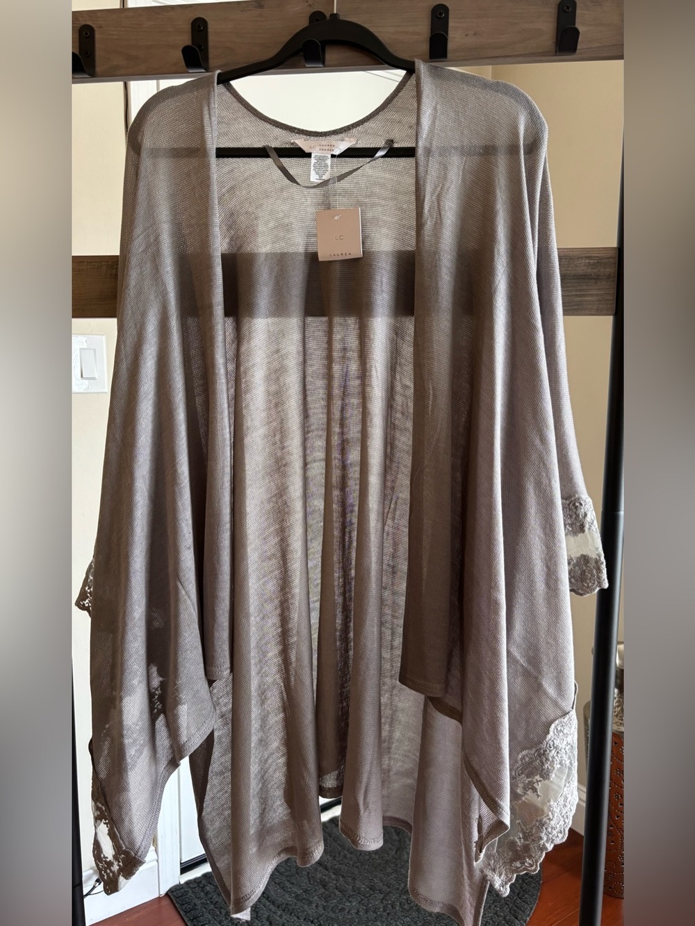 LC Lauren Conrad Taupe Lace-Trim Open Drape Cape